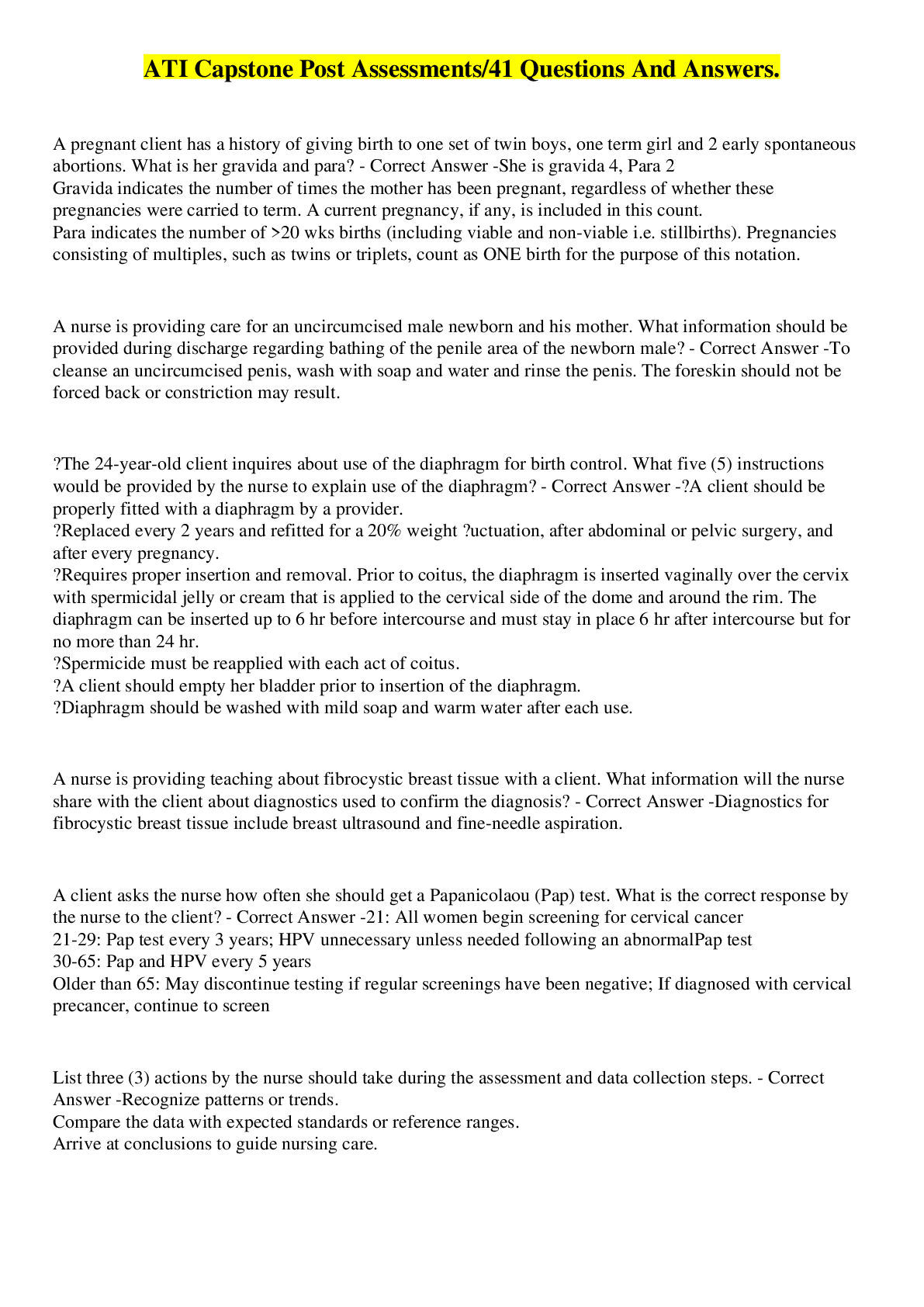 Preview image for ATI Capstone Post Assessments/41 Questions And Answers.